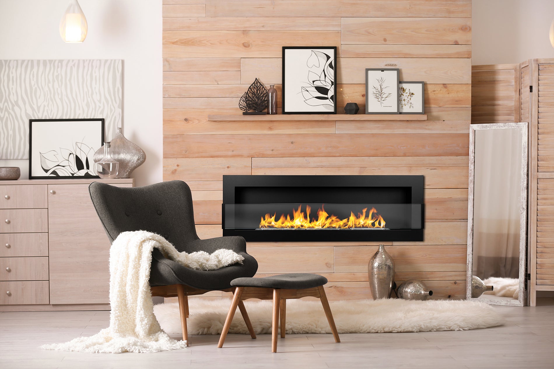 Biofireplace hanging with glass 1200x400 black structural matte