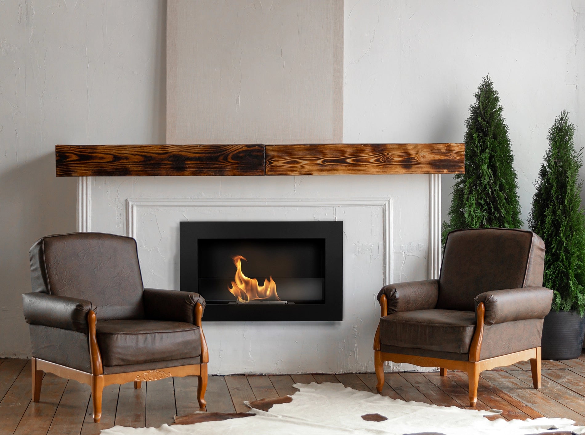 Hanging Bio Fireplace with Glass 650x400 Slim Black Structural