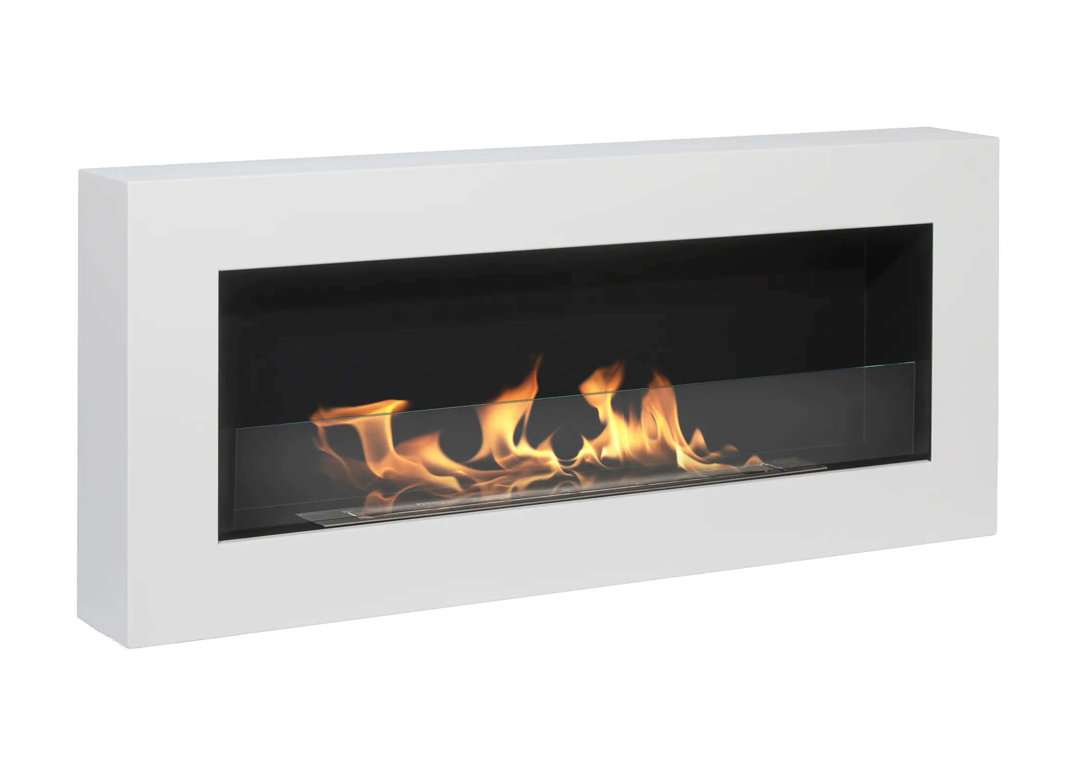 Biofireplace hanging with glass 900x400 Box white structural matte