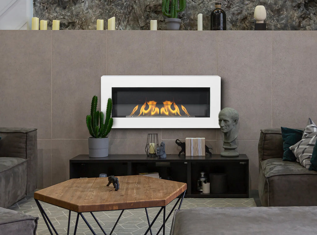 Biofireplace hanging with glass 900x400 Box white structural matte