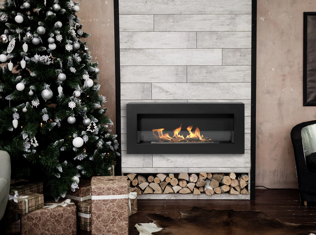 Biofireplace hanging with glass 900x400 Box black structural matte