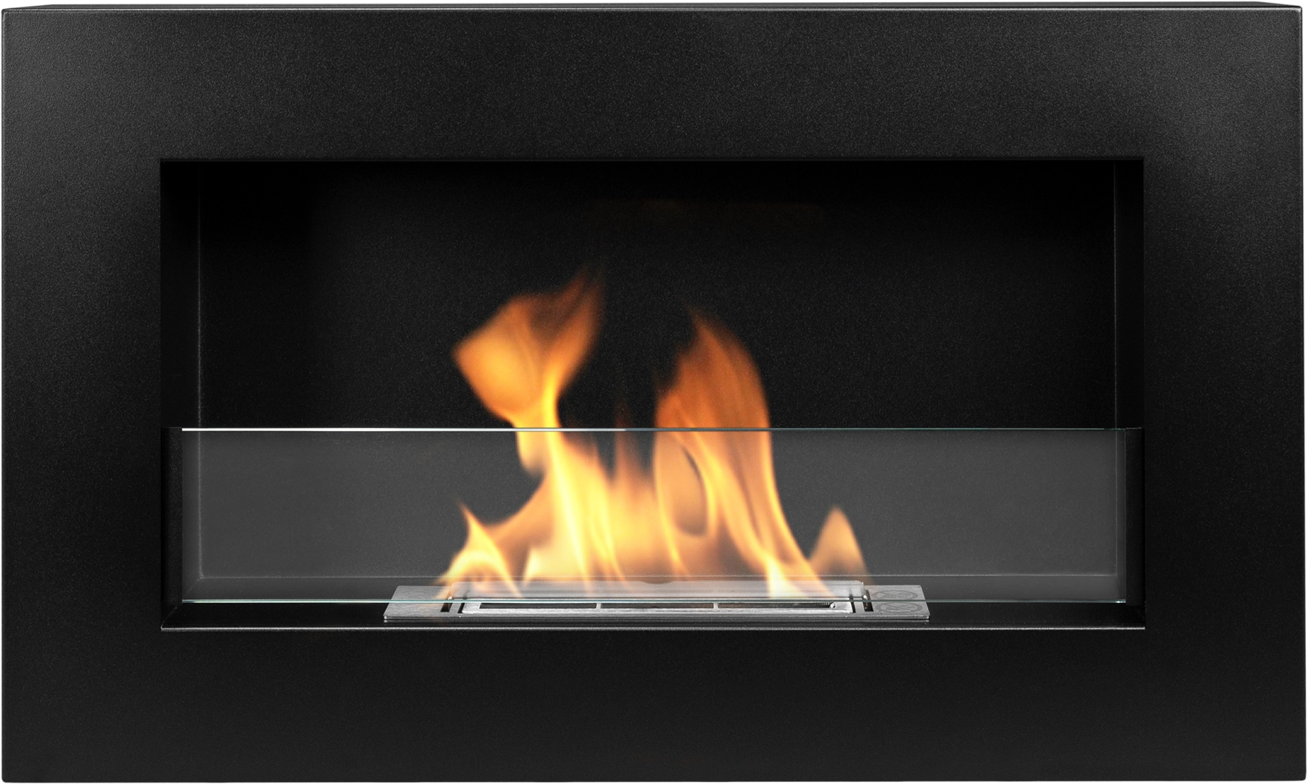 Modern black biofireplace with flames inside