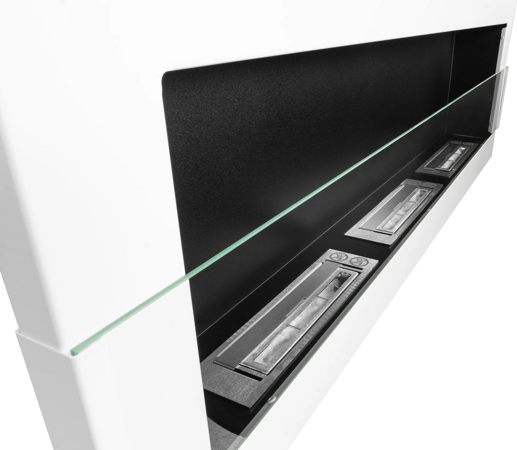 Biofireplace hanging 1200x400 white gloss with glass