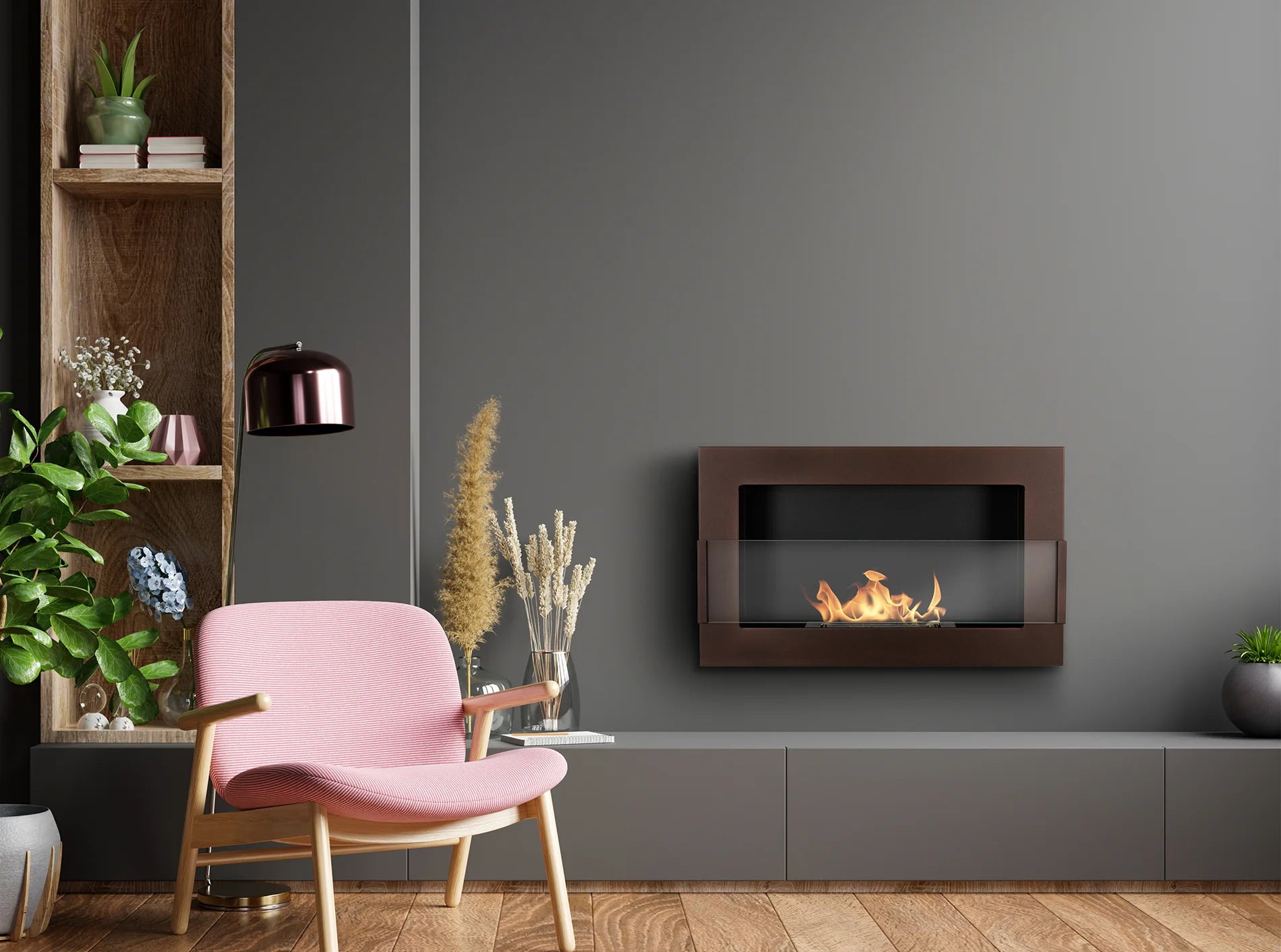 Hanging Bio Fireplace with Glass 650x400 Bronze Structural Matte