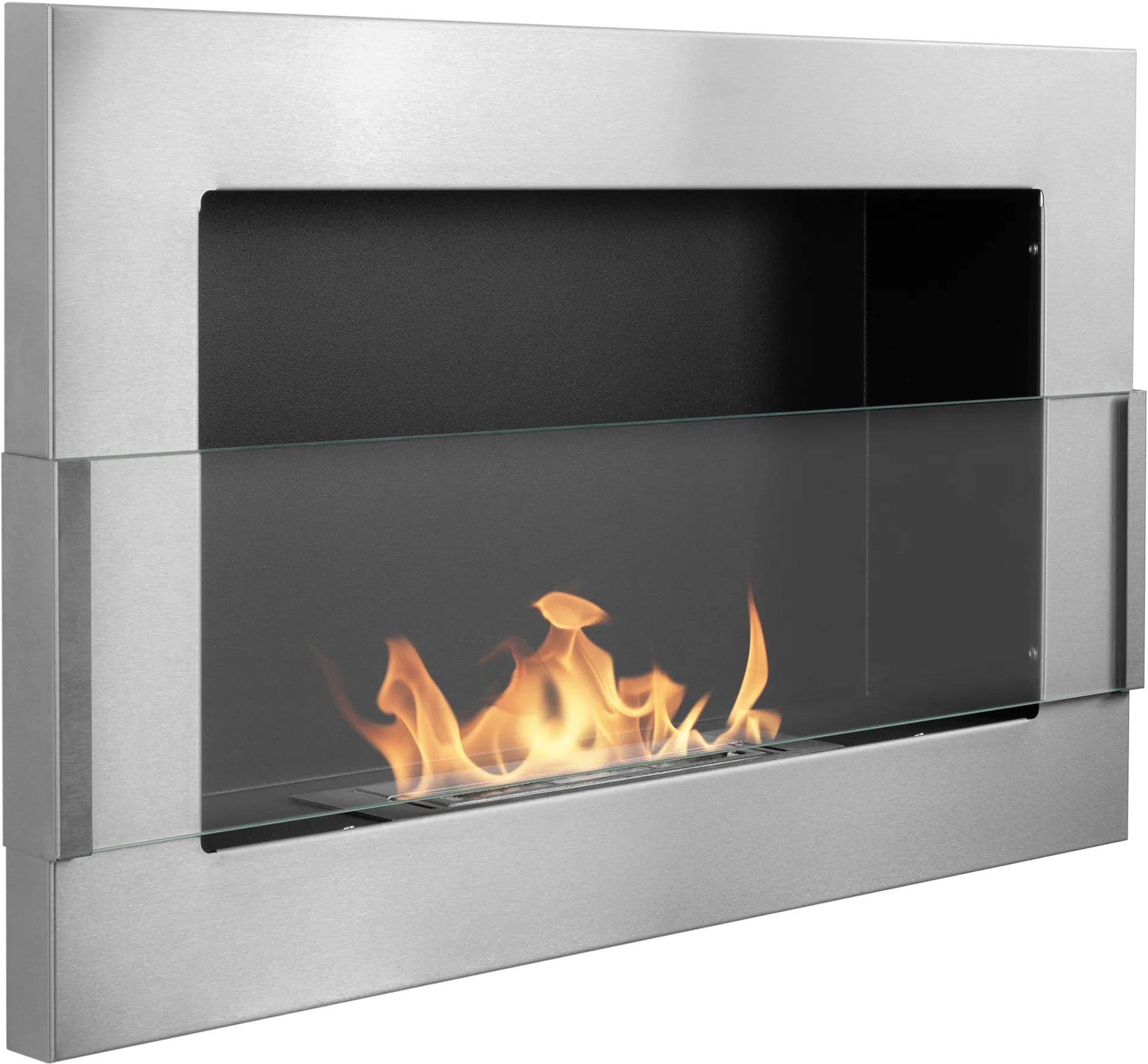 Modern inox biofireplace with visible flames inside