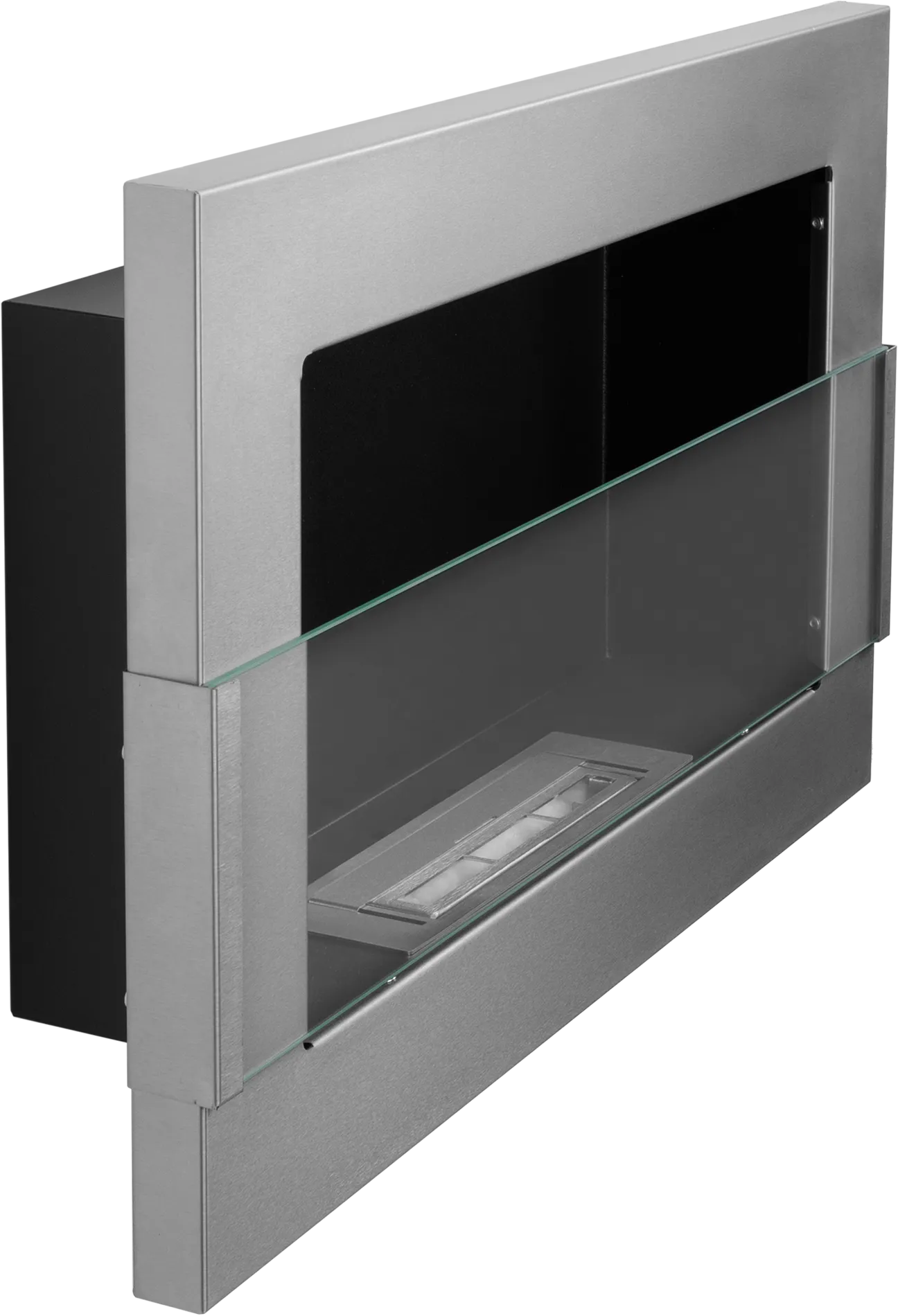 Modern inox biofireplace insert with glass on a white background