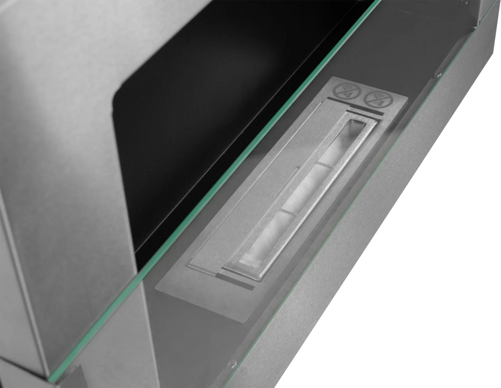 Close-up of a burner in inox biofireplace.