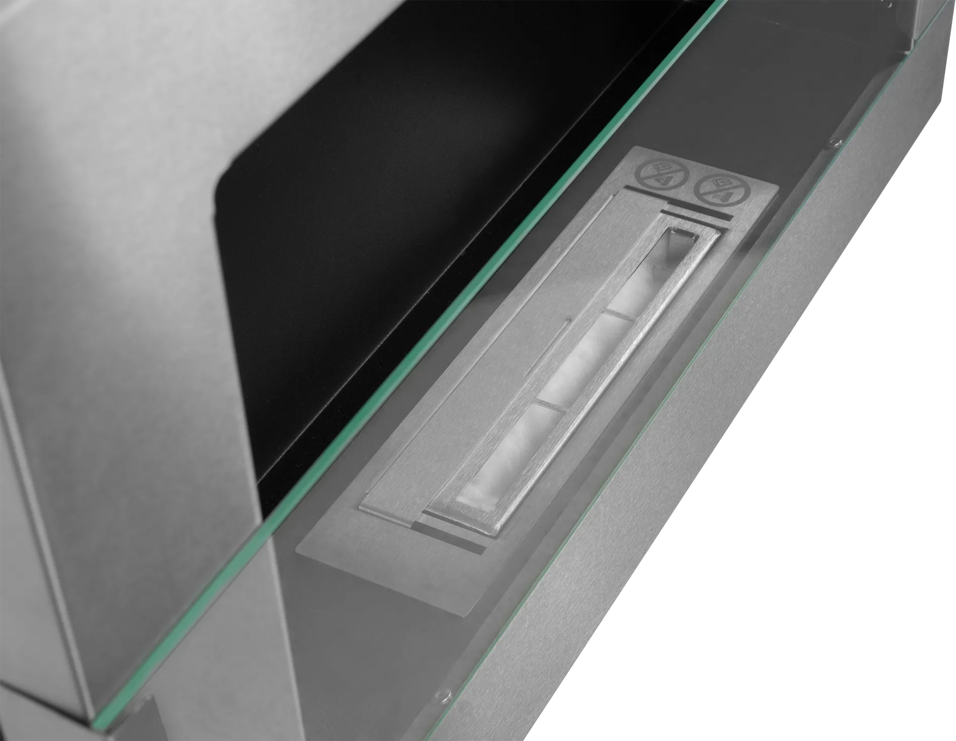Close-up of a burner in inox biofireplace.
