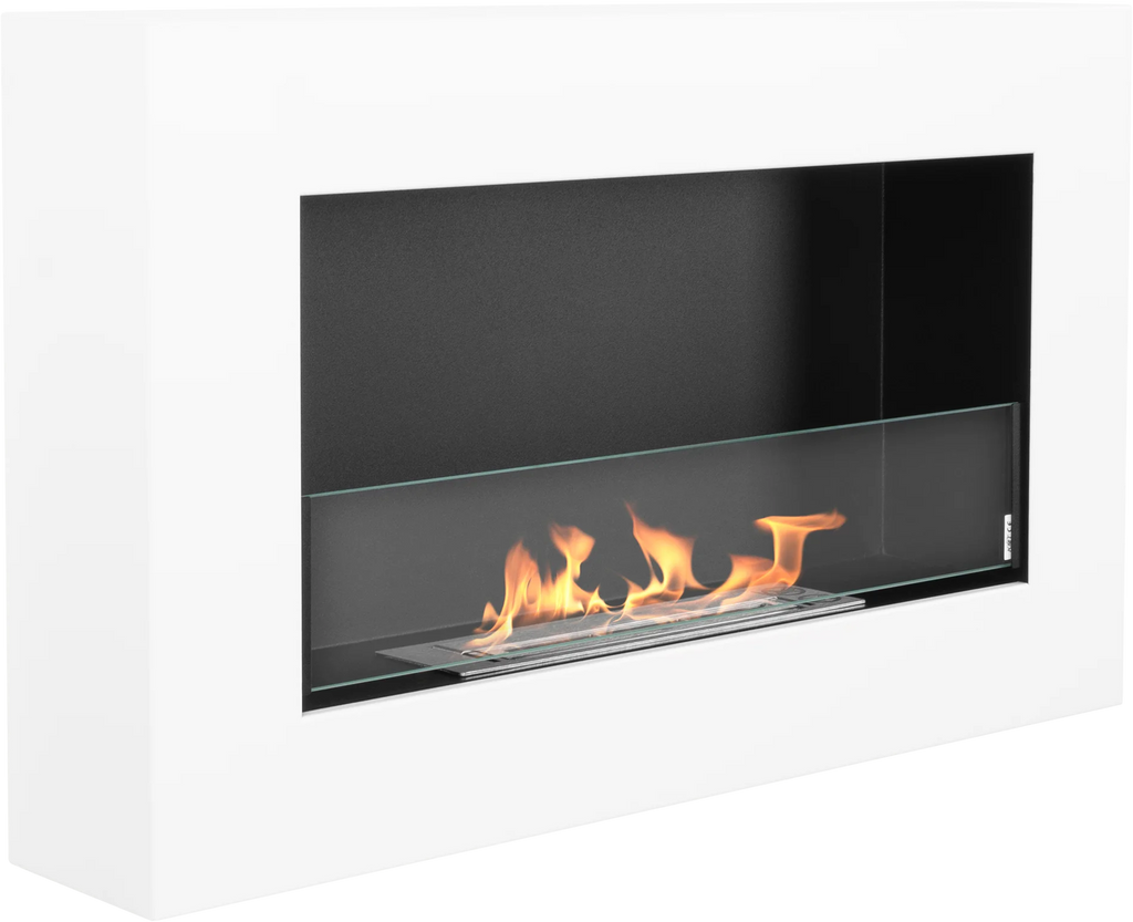 Modern ethanol fireplace with flames on a white background