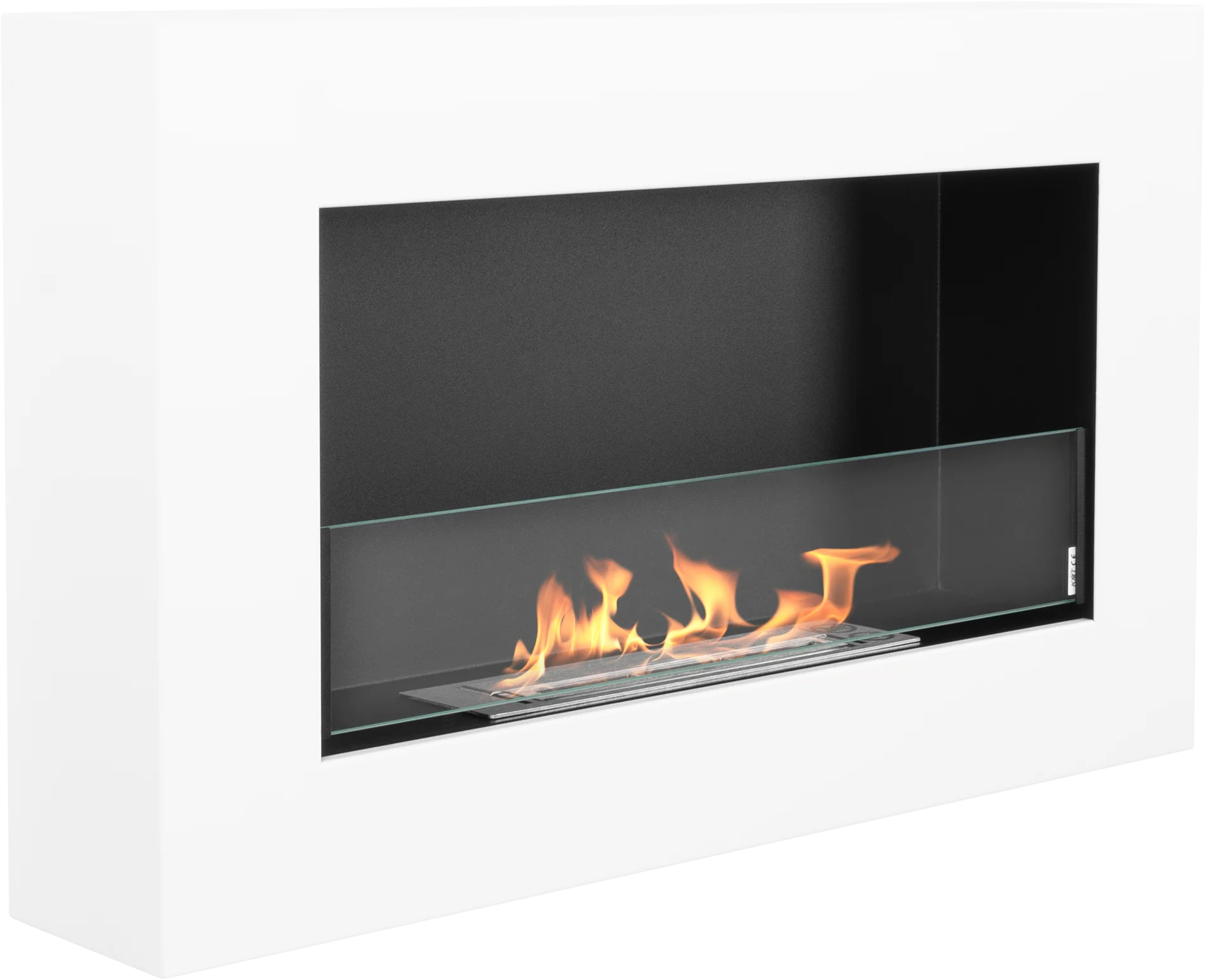 Modern ethanol fireplace with flames on a white background