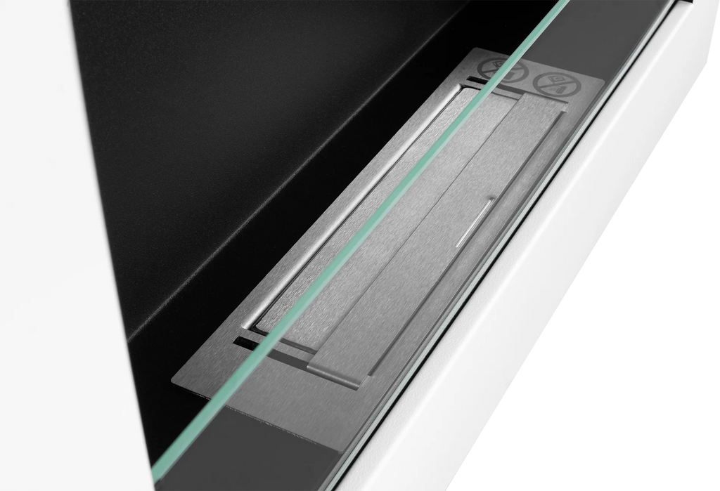Close-up of a modern biofireplace with a glass
