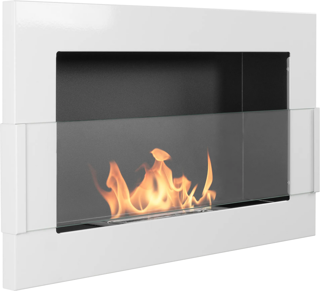 Biofireplace hanging with glass 650x400 white gloss