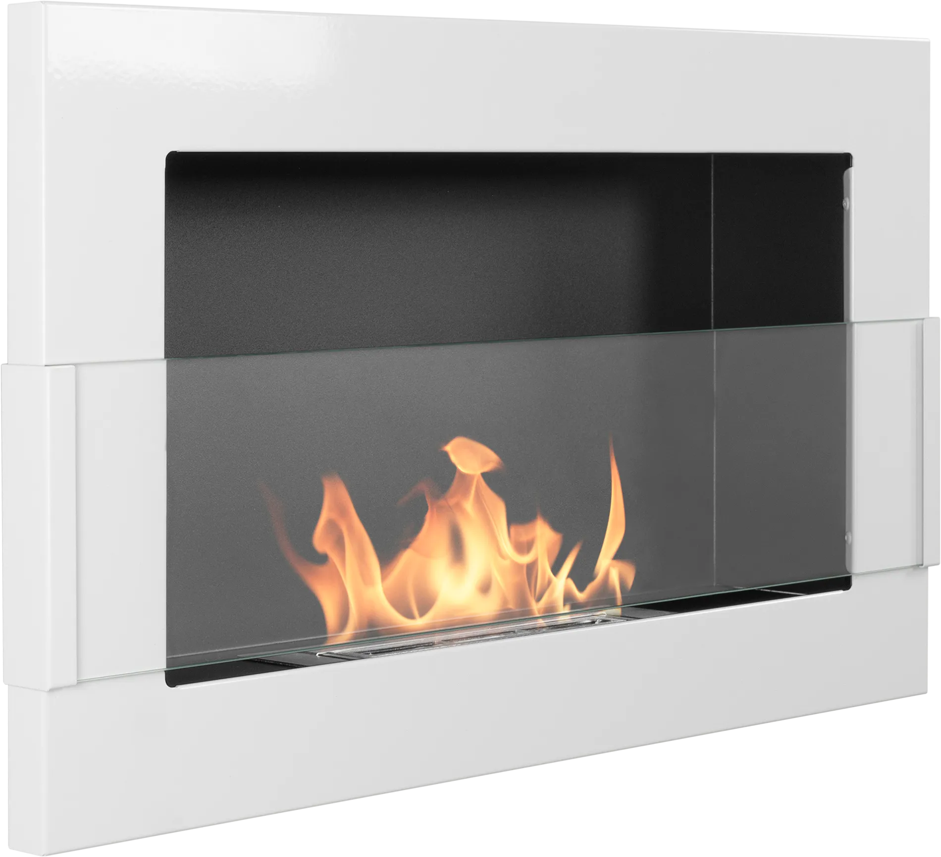 Biofireplace hanging with glass 650x400 white gloss