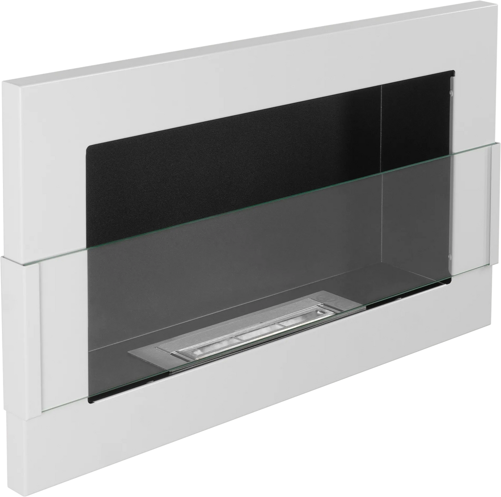 Biofireplace hanging with glass 650x400 white gloss