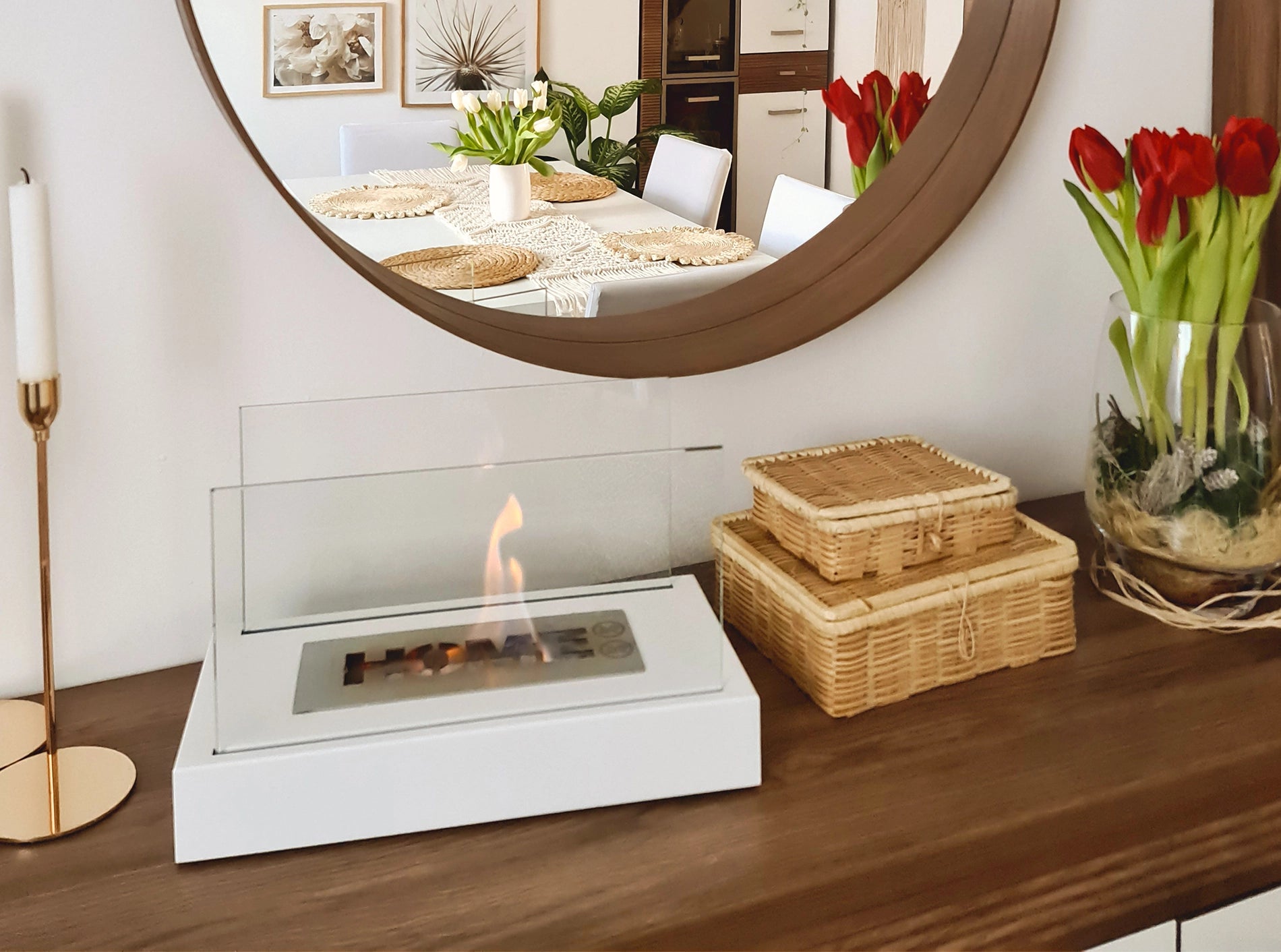 Freestanding Bio Fireplace Home White Structural Matte
