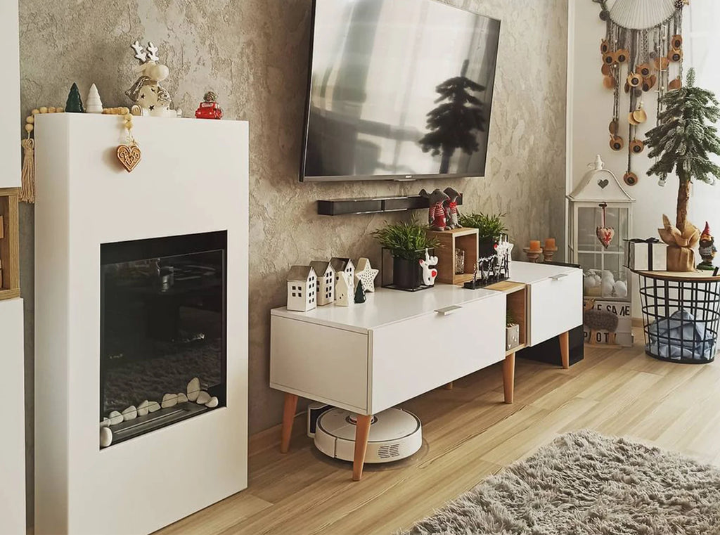 PORTAL Bio Fireplace Modern Matte White with Glass