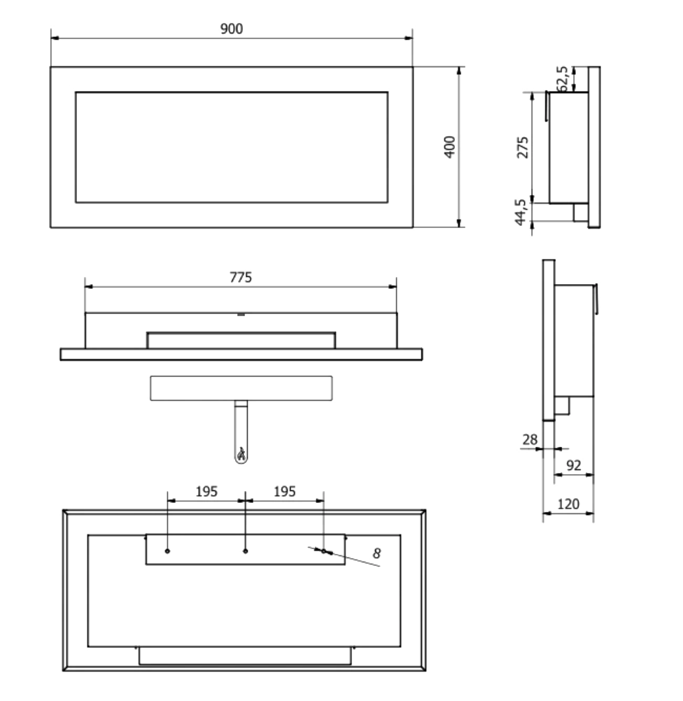Biofireplace hanging 900x400 black structural matte