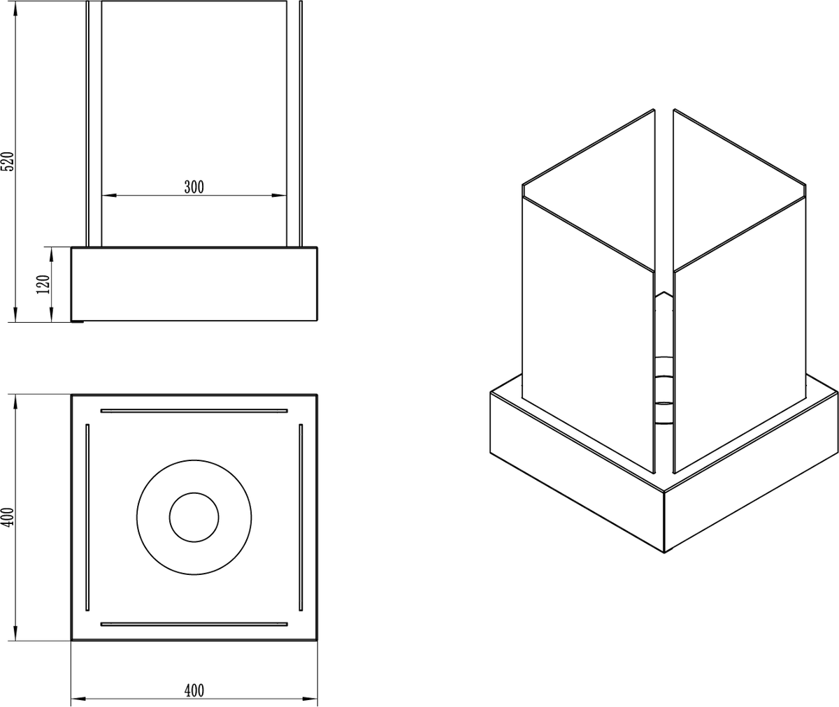 MAX Sunset Garden dimension drawing showing a 400 mm square base and 520 mm overall height