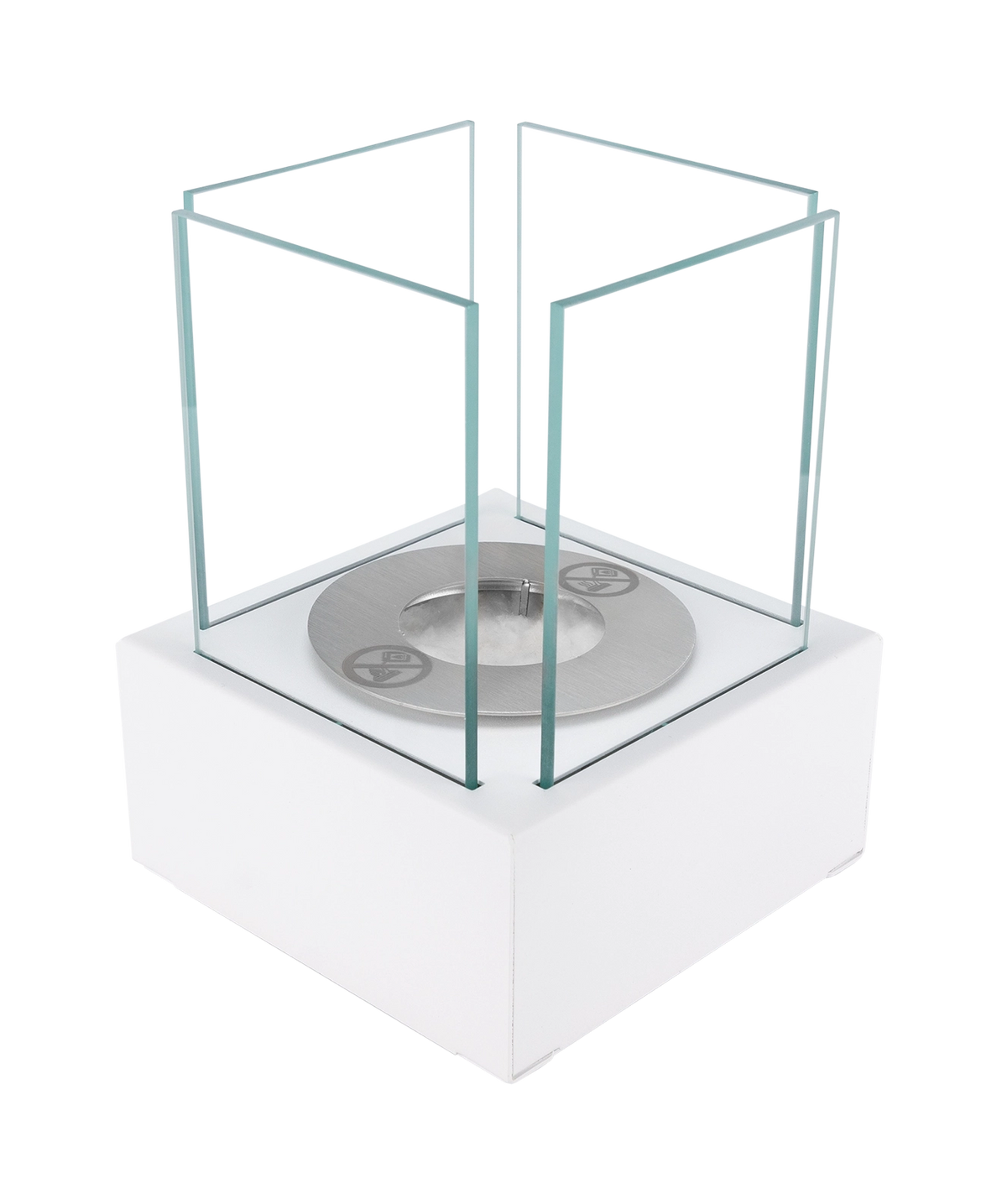Angled side view of the SMART white tabletop bioethanol fireplace